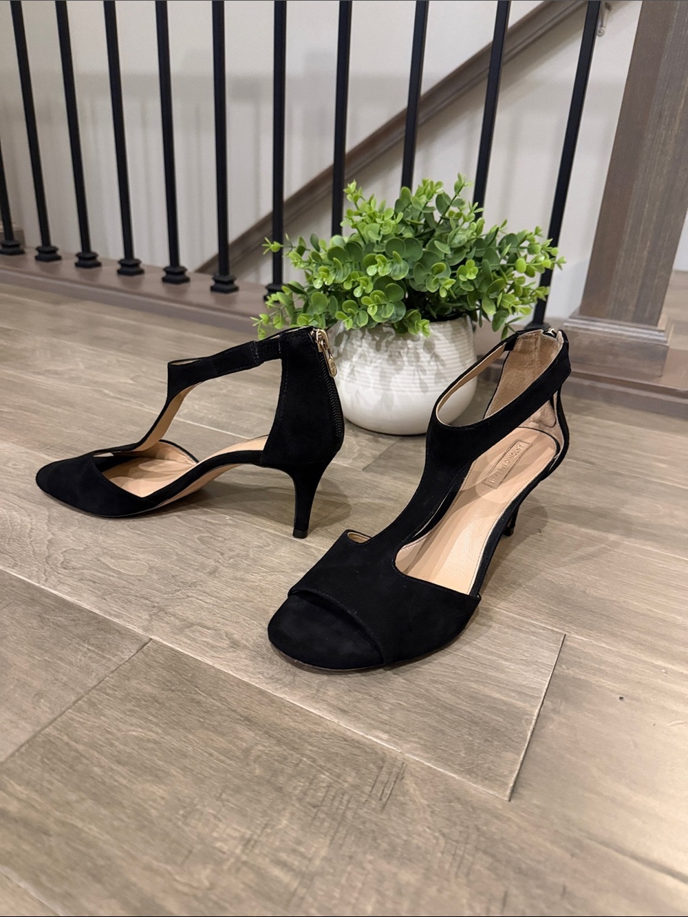 ANTONIO MELANI Black Suede T-Strap Heels